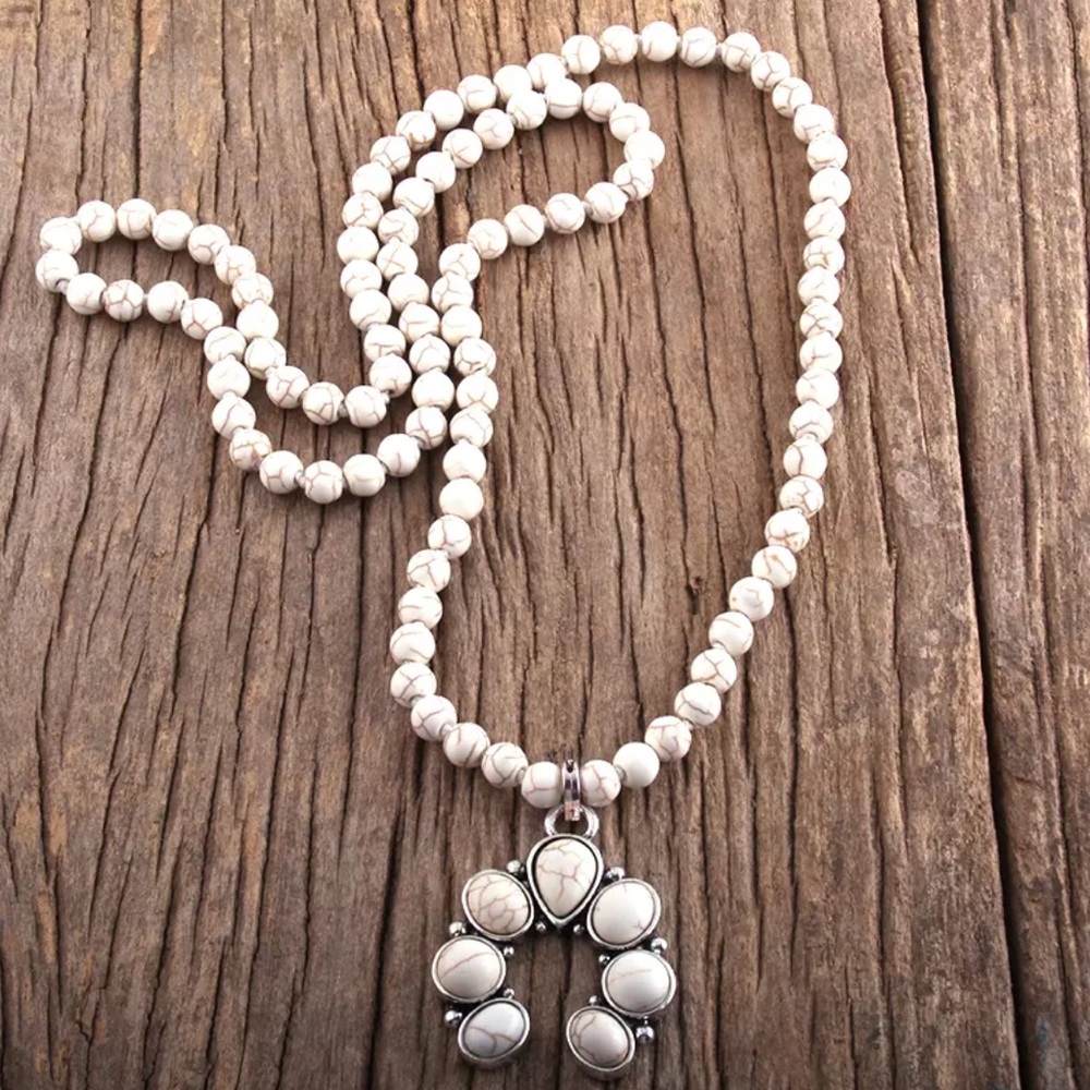 Howlite Squash Blossom beaded necklace